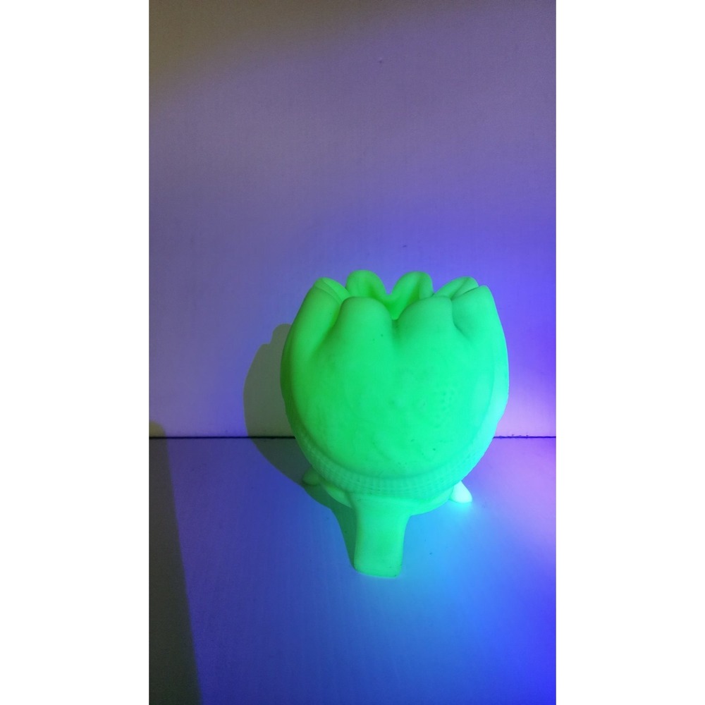Vintage Fenton Uranium Green Satin Glass Grape/Rose Bowl Footed Vase 4"